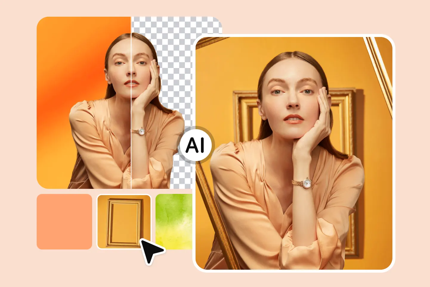 Retrato com fundo alterado por IA, mostrando comparação de estilos visuais