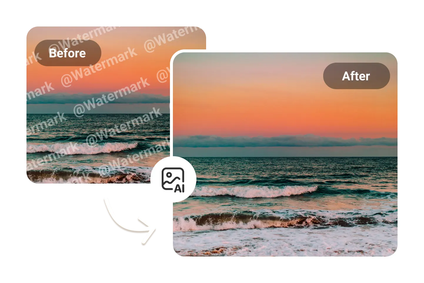 Ocean landscape photo showing watermark successfully removed