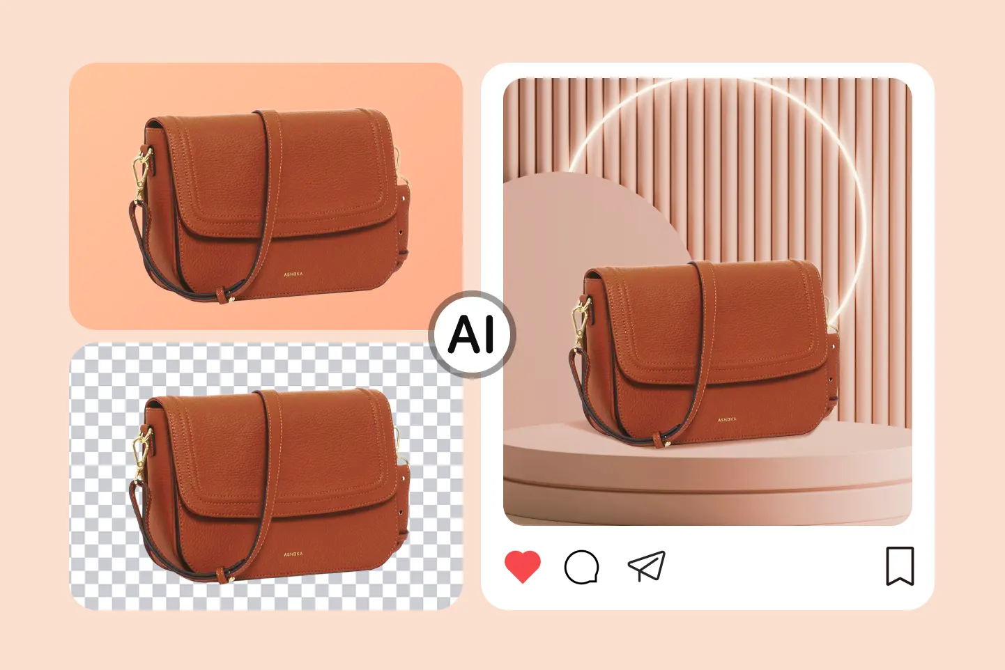 Foto de bolsa com fundo alterado para estilo ideal para redes sociais