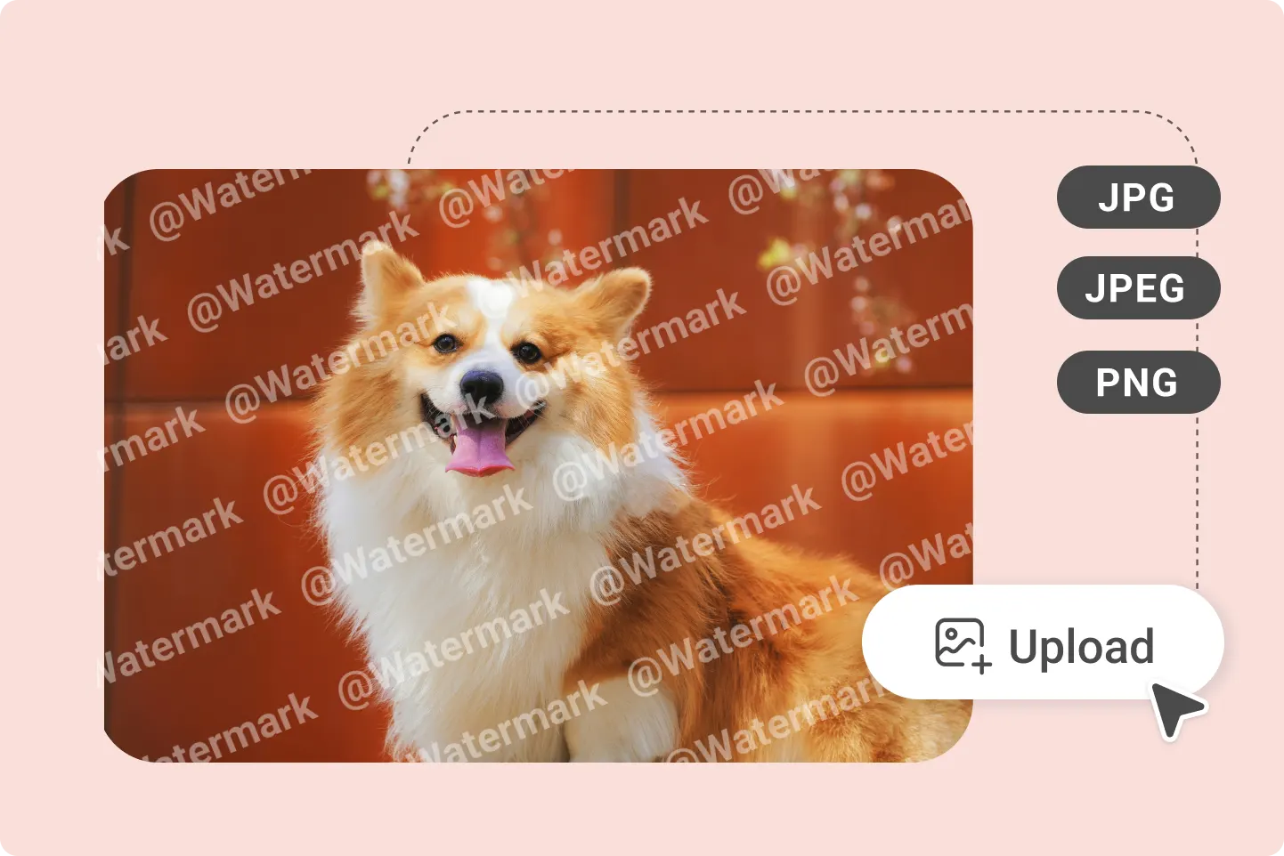 Step1: Upload a watermarked dog photo in JPG, JPEG, or PNG format to start the watermark removal process