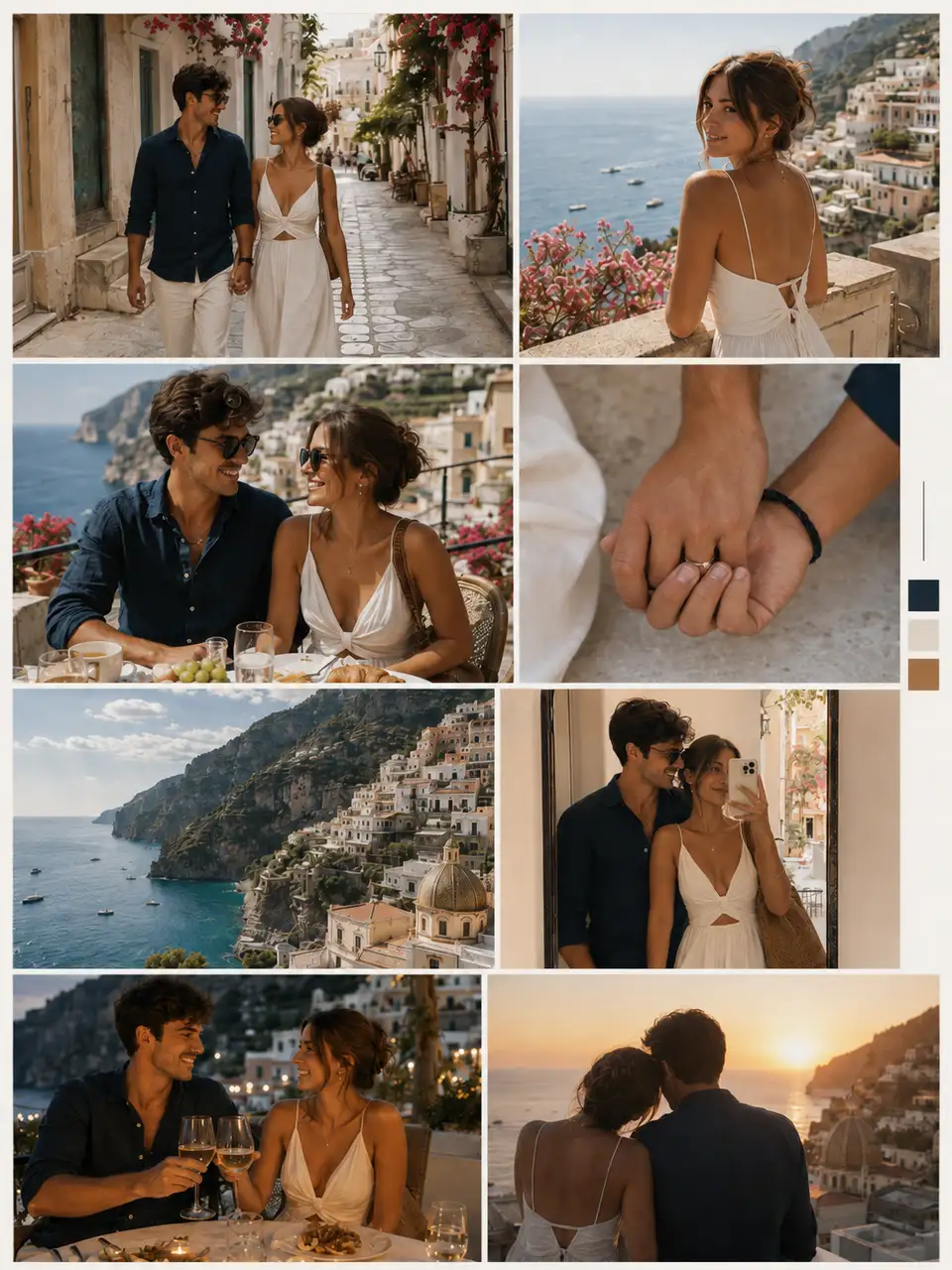 Editorial travel collage in a clean grid with a neutral color palette