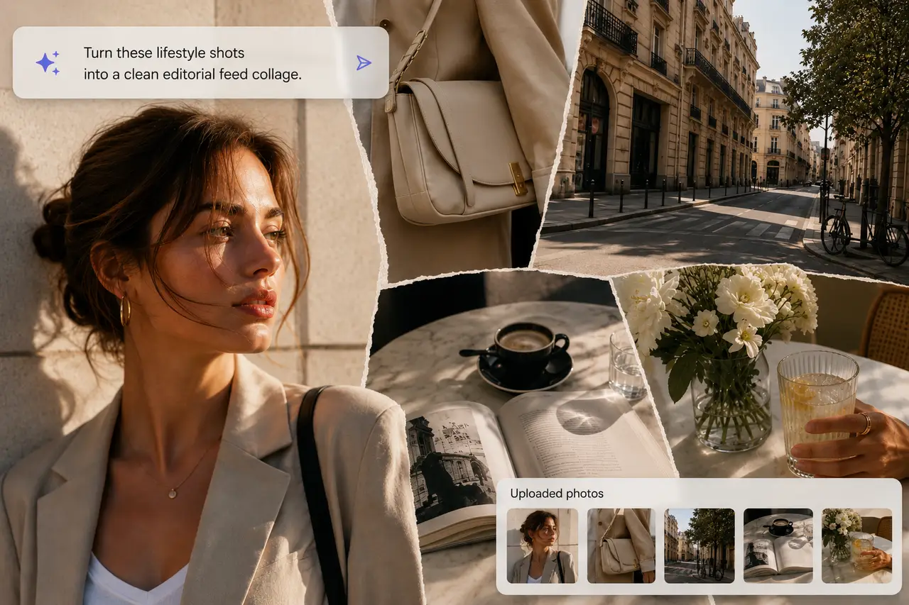 Editorial social media collage created from fashion and city lifestyle photos