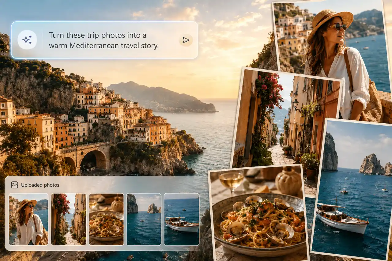 AI travel story collage made from Mediterranean vacation photos