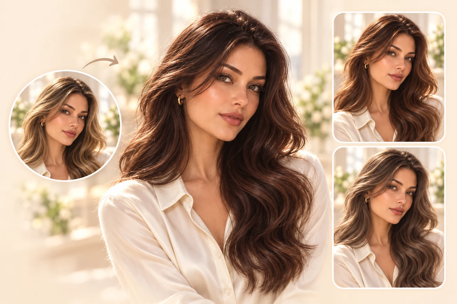 Light and dark brunette shades compared on the same woman