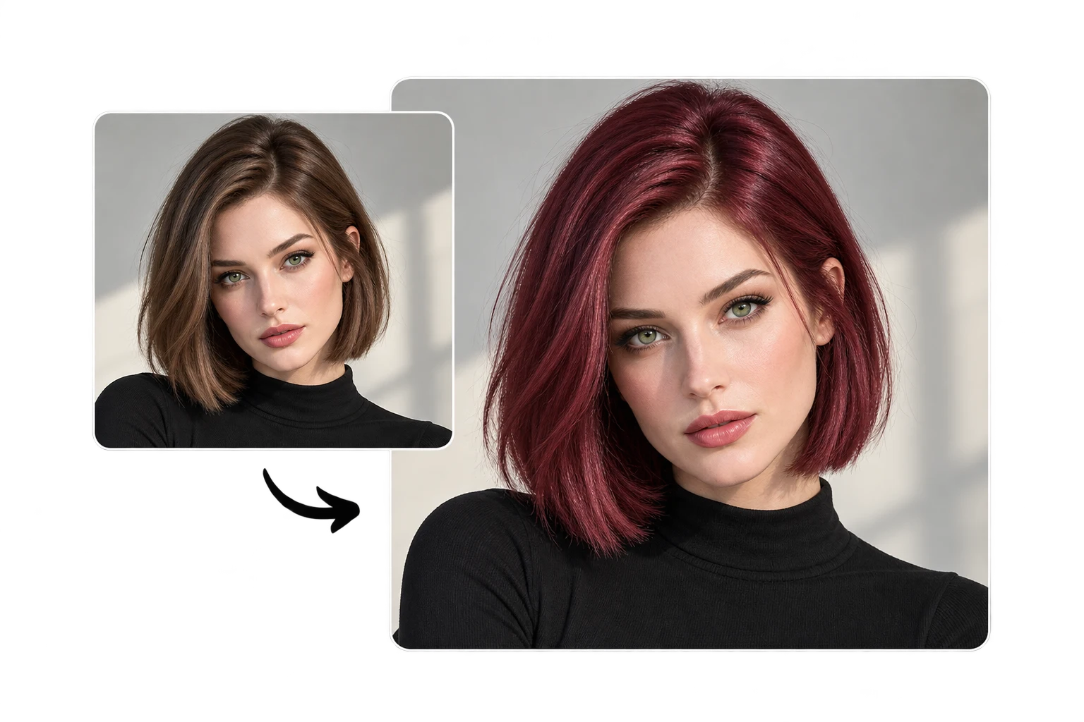 Brown bob compared with deep cherry-red hair for a profile photo