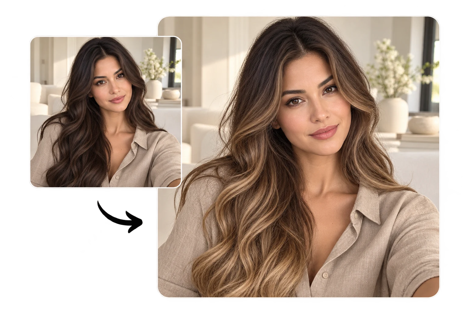 Dark mocha hair compared with caramel balayage for a salon visit