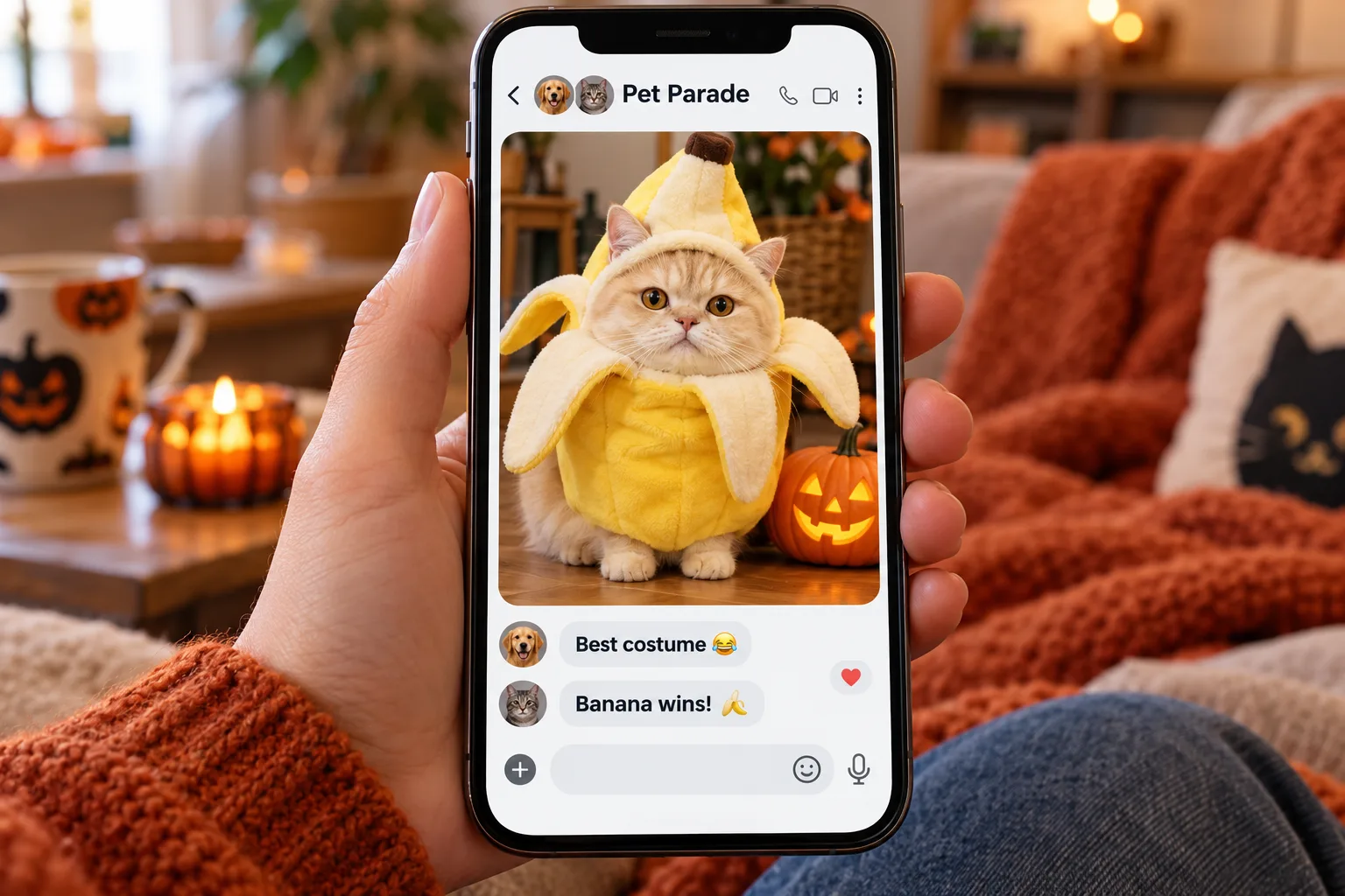 Bagikan foto kucing berkostum di grup chat