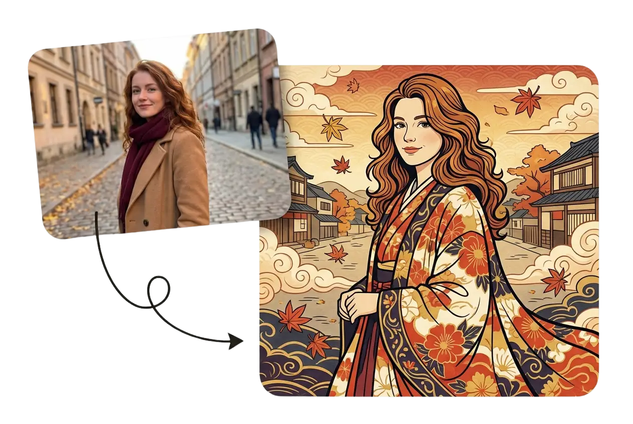 Conversión de foto a arte AI: foto real transformada en una ilustración de estilo japonés ukiyo-e