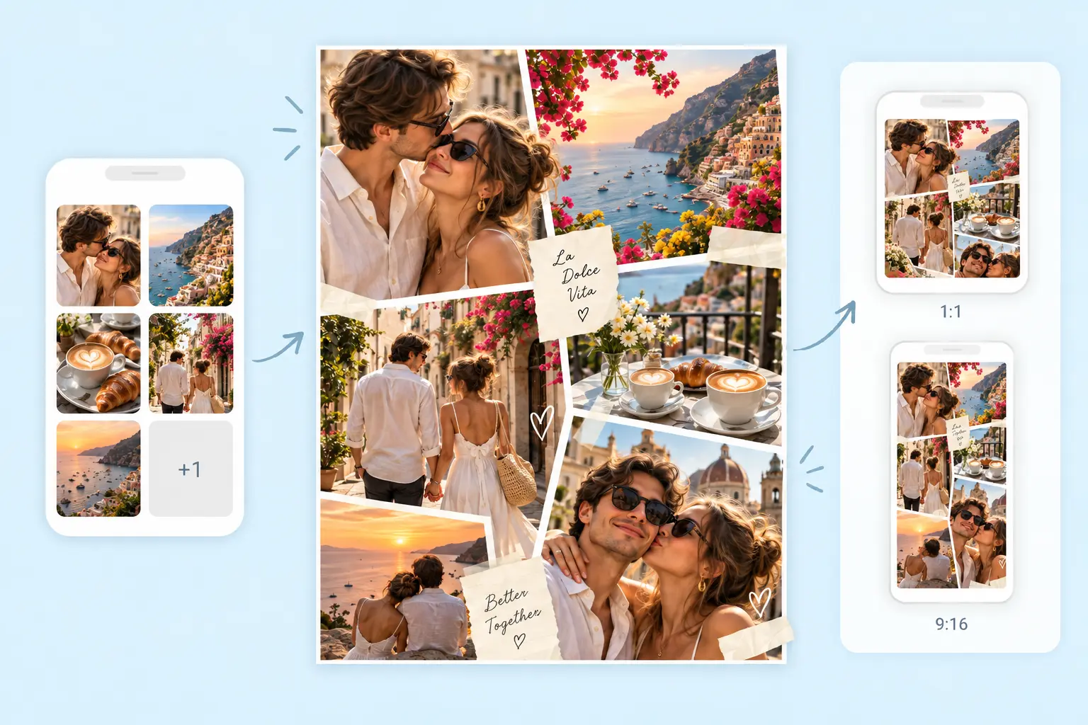 AI Instagram collage maker preview with social collage formats