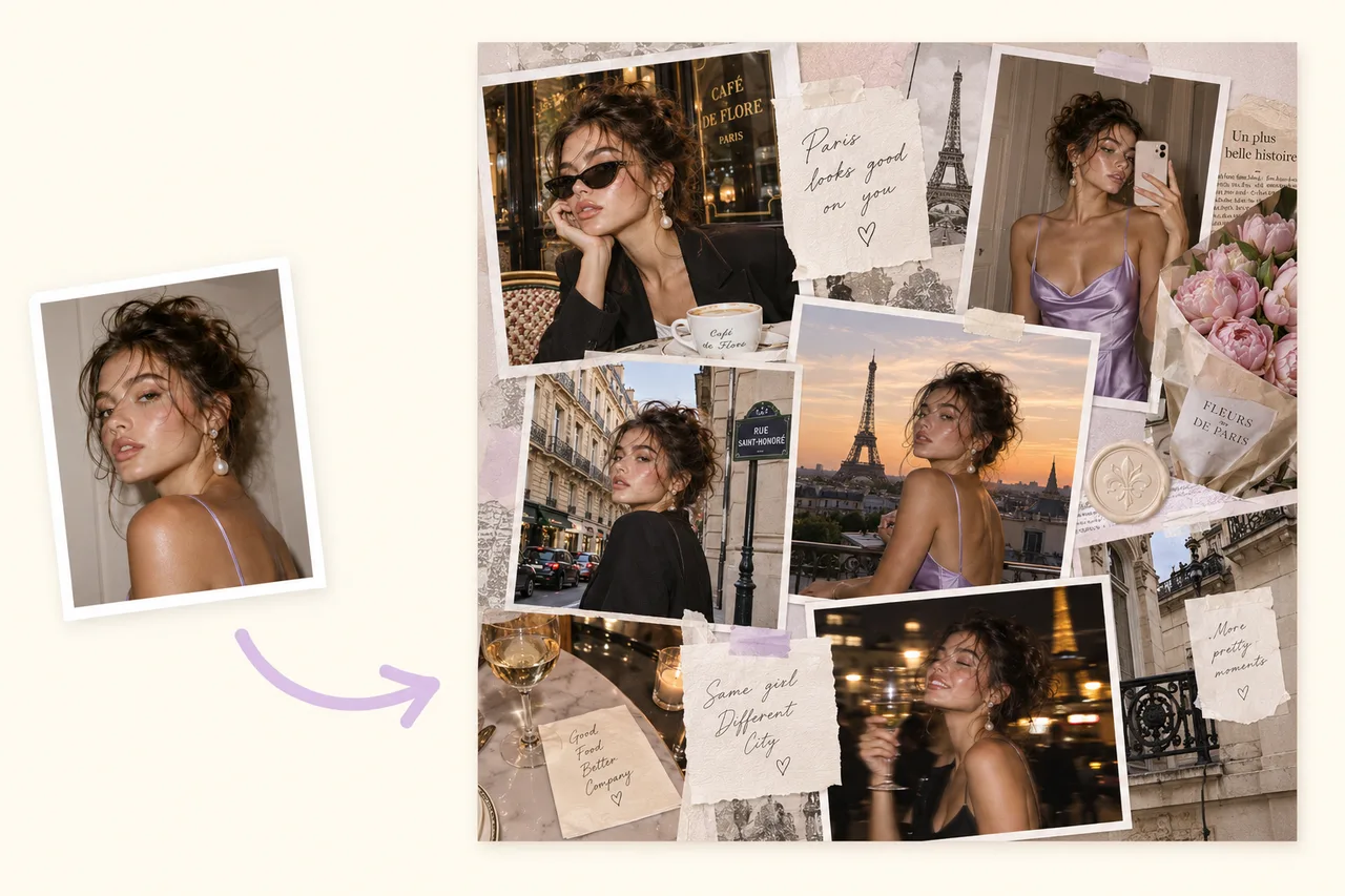 AI photo dump generated from one anchor photo