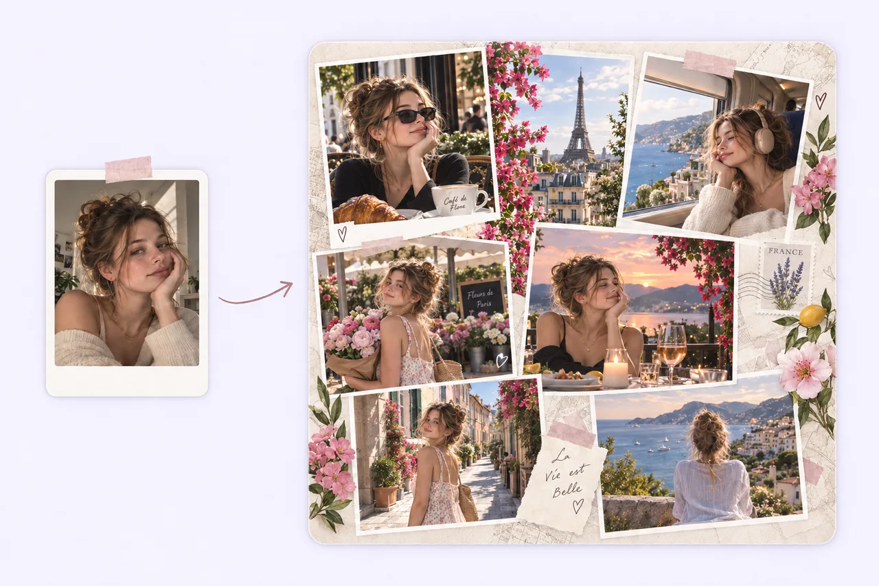 AI photo dump keeping the same person consistent