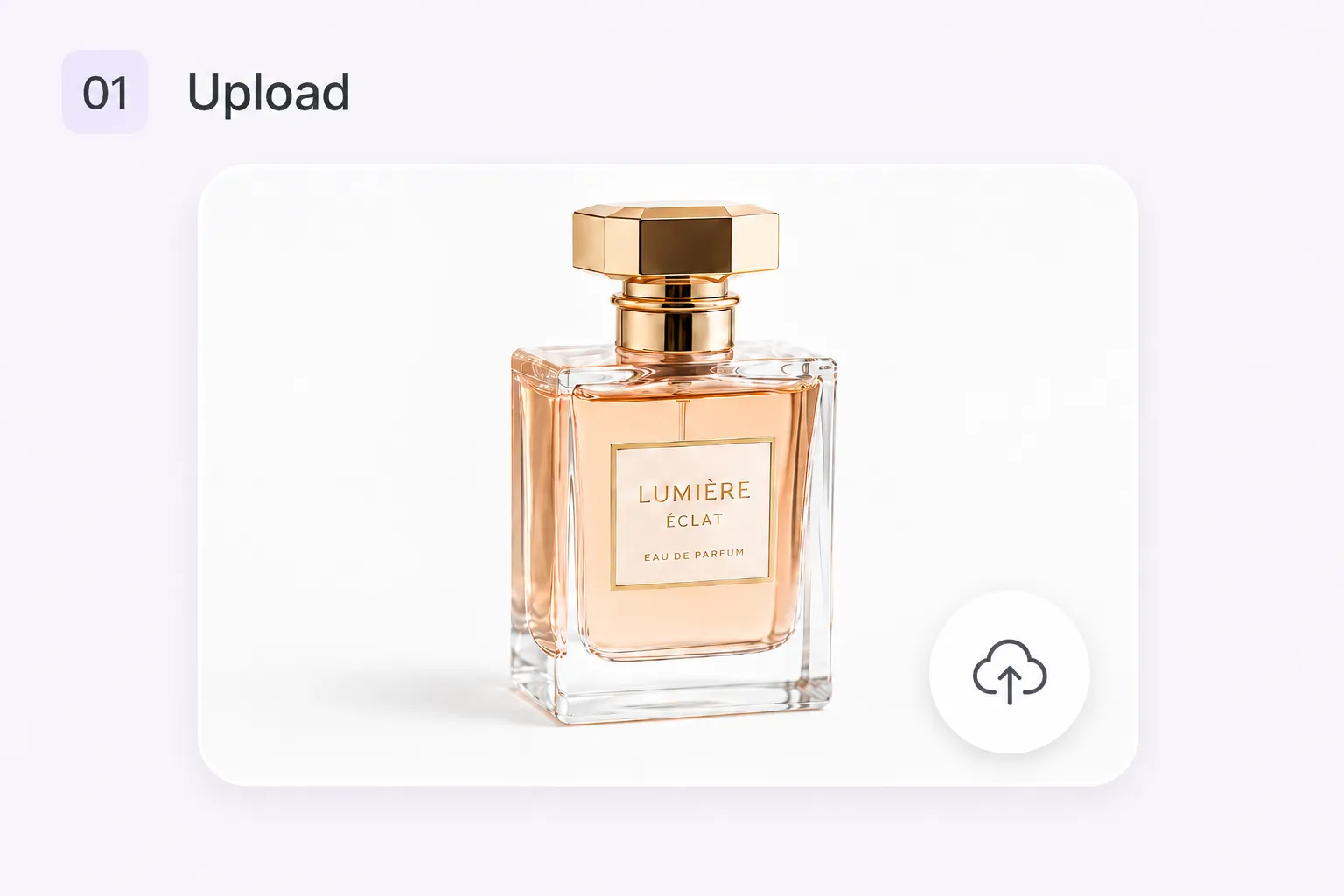 A perfume bottle on a white background ready to be uploaded as the source image for an AI video