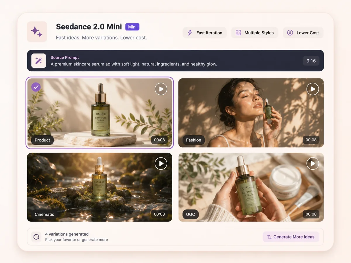 Seedance 2.0 AI 视频生成器 Mini