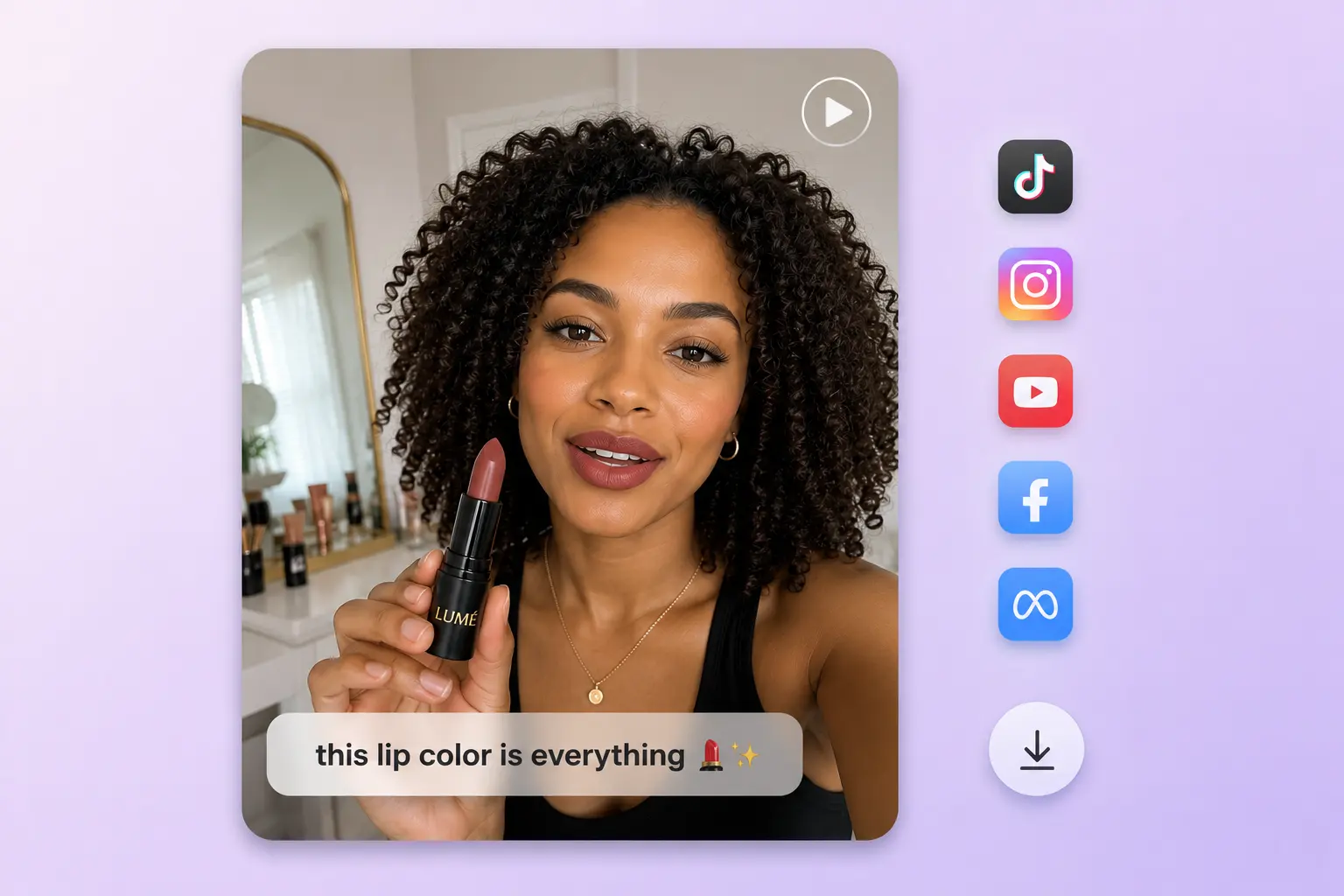 Vídeo de belleza terminado con opciones para compartir